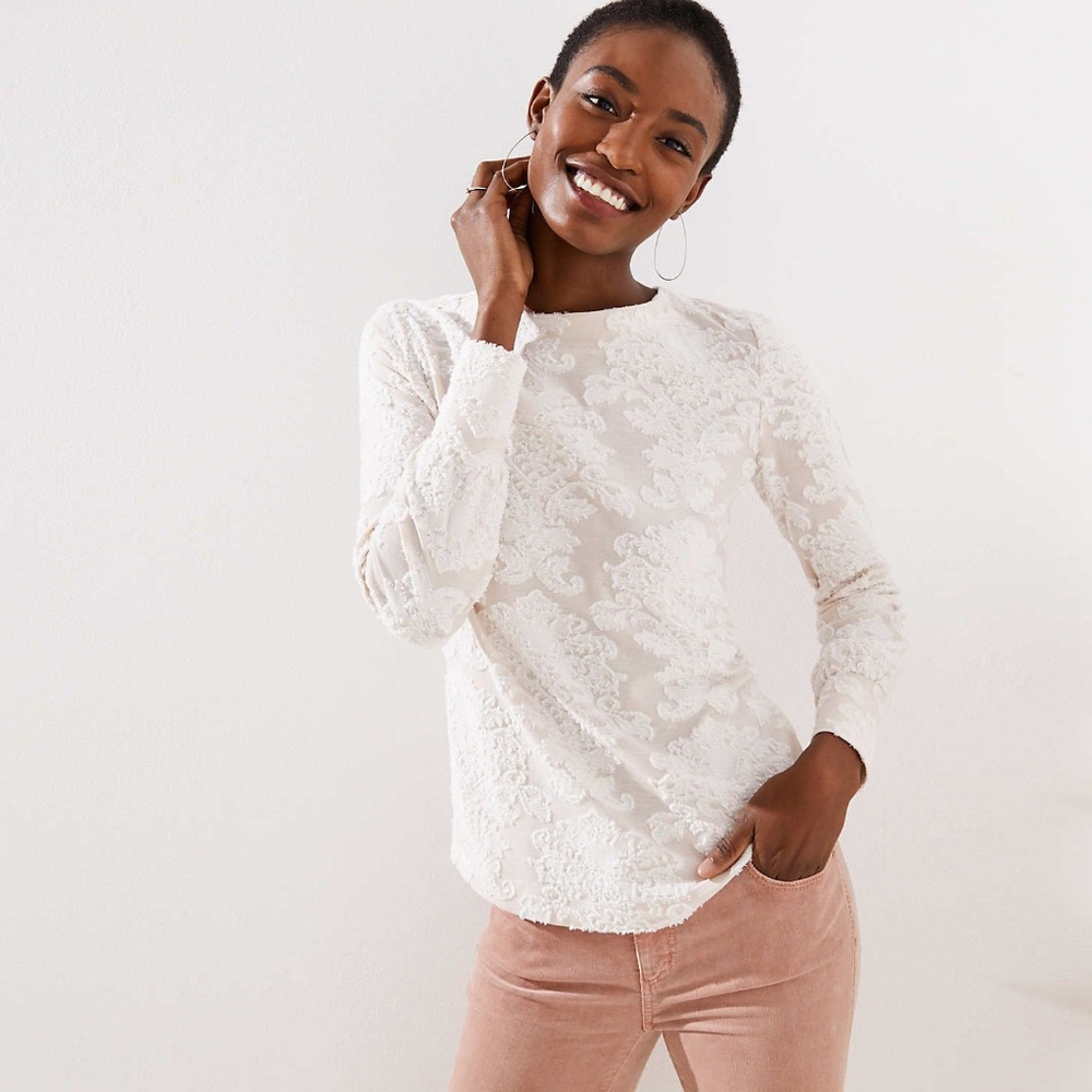 NWT LOFT Petite Floral Textured Sweatshirt